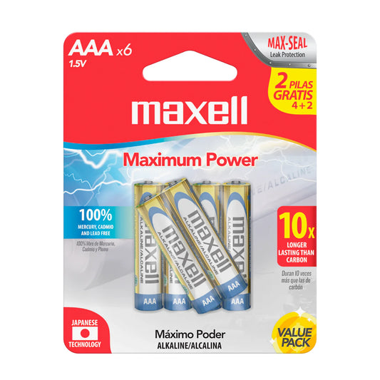 LR03 BATERIAS ALCALINAS AAA PACK 4+2UND, 723813, MAXELL