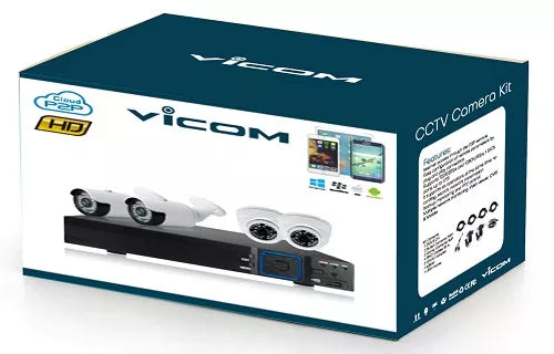 KIT AHD VICOM 4 CAMARAS, KIT-4CH-AHD720P-METAL, VICOM