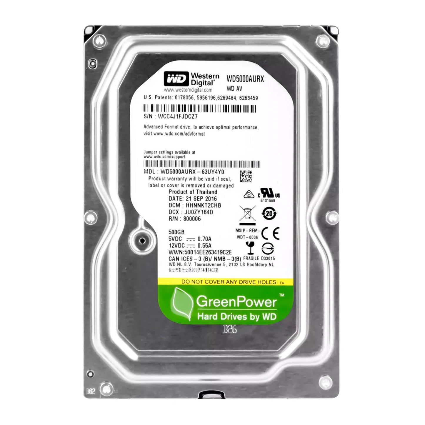 DISCO DURO NEW PULL WD 500GB 3.5", WD5000AURX, WESTERN DIGITAL