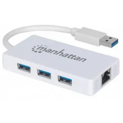 HUB DE 3 PUERTOS USB 3.0 CON ADAPTADOR GIGABIT ETHERNET, MANHATTAN, ICI507578