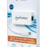 HUB USB 3.0 DE TIPO C A 3 PUERTOS CON ADAPTADOR DE RED GIGABIT, MANHATTAN, ICI507608